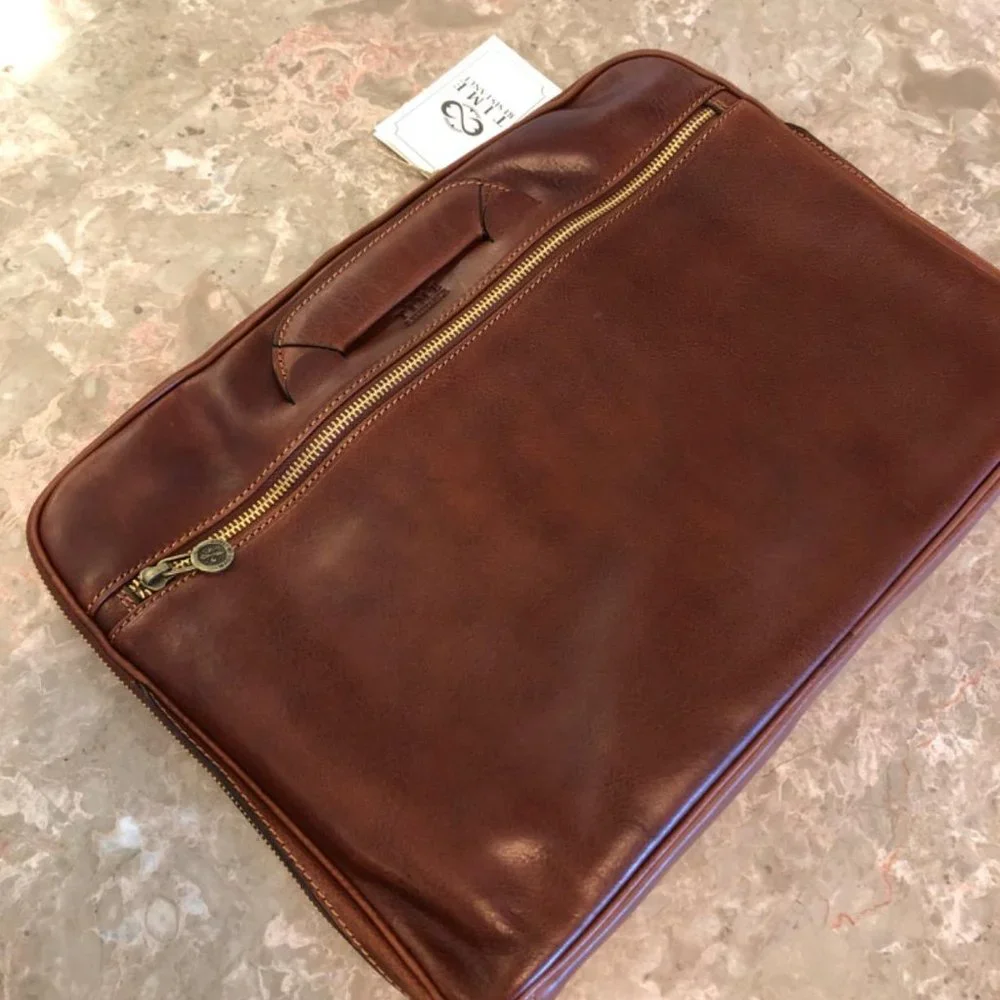 Men's Brown Leather slim Laptop bag 15.7 inch